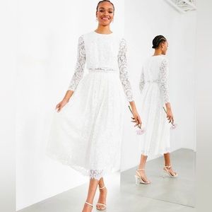 ASOS Bridal Kate crop top lace midi wedding dress